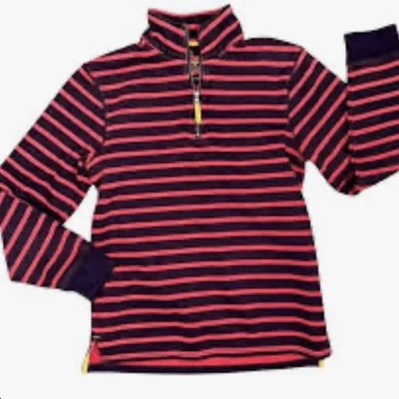 Mini Boden Boys Striped Quarter Zip Pullover Red Navy Yellow size 9/10 Years - Picture 1 of 5